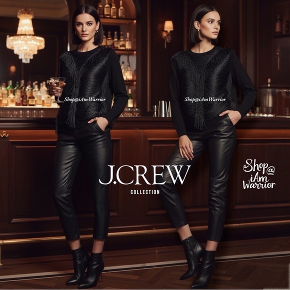 J.Crew Collection black sparkle draped fringe pullover sweater *shop@iamwarrior - Picture 1 of 10